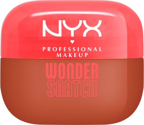 It is a cosmetic jar with a pink lid and brown body, labeled NYX Professional Makeup Wonder Snatch.