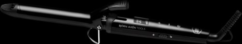 A black curling iron with a clamp and digital display, labeled 'Born Axen Tools'.