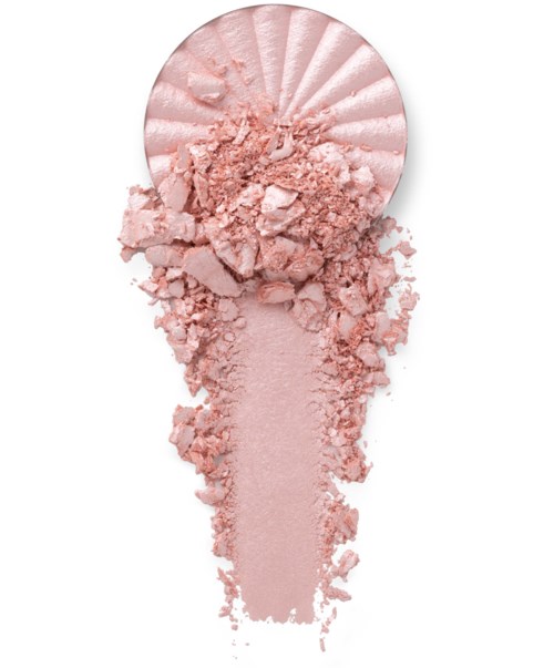 Roze make-up poeder, oogschaduw, met een gekneusde deel en een penseelstreek in het midden.
