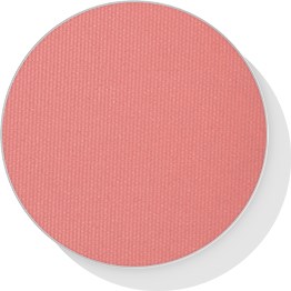 Een ronde, roze make-up blush met een gestructureerd oppervlak in een ronde houder.