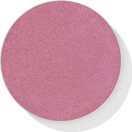 Een ronde roze make-up blush met een getextureerd oppervlak en een subtiele glans.