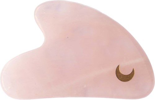 Vaaleanpunainen pilvimäinen esine, jossa on pieni kulta-kasvava kuu.