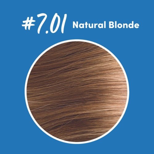 Kleurstaal genummerd #7.01 Natural Blonde met haarstaal in een cirkel.