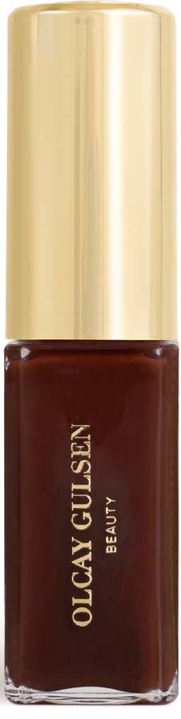 Dies ist eine braune Nagellackflasche mit einem goldenen Deckel und das Etikett lautet 'Oulacyl Gulsen Beauty.'