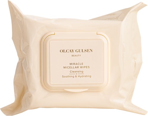 Et Olcay Gulsen Miracle Micellar Wipes-emballasje for rengjøring, beroliging og hydrering av huden.
