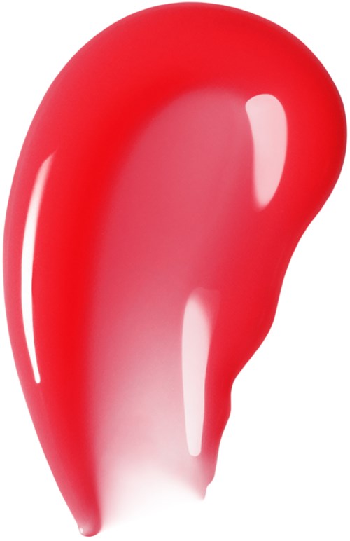 Een rood en roze model of voorwerp met een glad, glanzend oppervlak, gevormd als een traan of abstracte vorm.