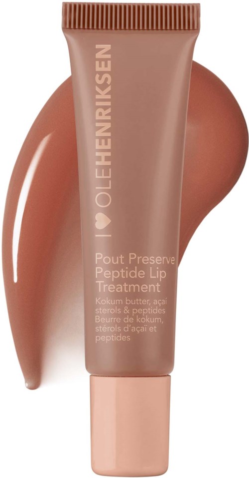 Ein Lippenpflege-Tube mit beigeem Deckel und einem Muster des Produkts daneben.