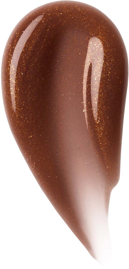 Ein braun gefärbtes Tropfenform mit goldenen Glitzern und glänzender Oberfläche.