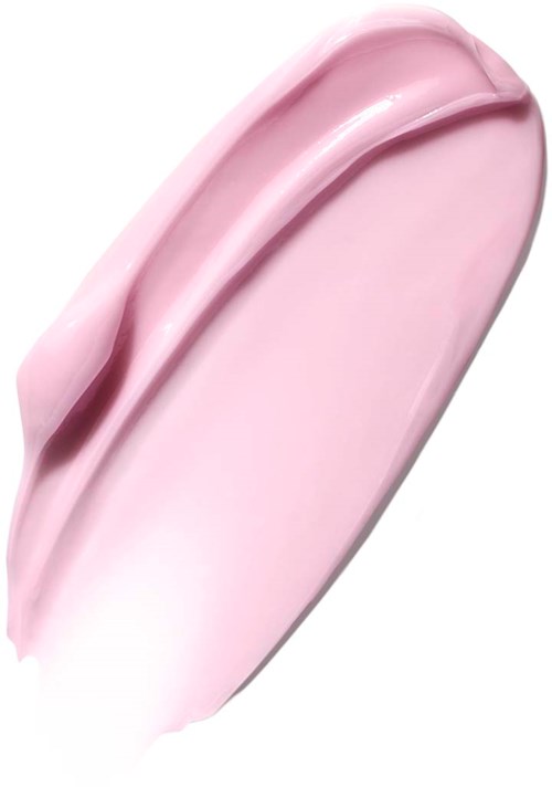 Roze lippenstiftvlek op witte achtergrond. Glad, glanzend en licht gebogen oppervlak.