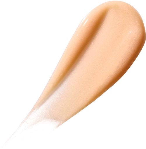 Een wattenstaafje met beige vloeistof voor testen, met een witte stok. Heldere achtergrond.