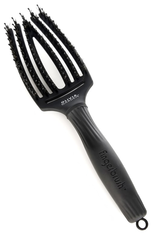 A black hairbrush with wide-spaced teeth and a handle that says 'Figurowligh'.