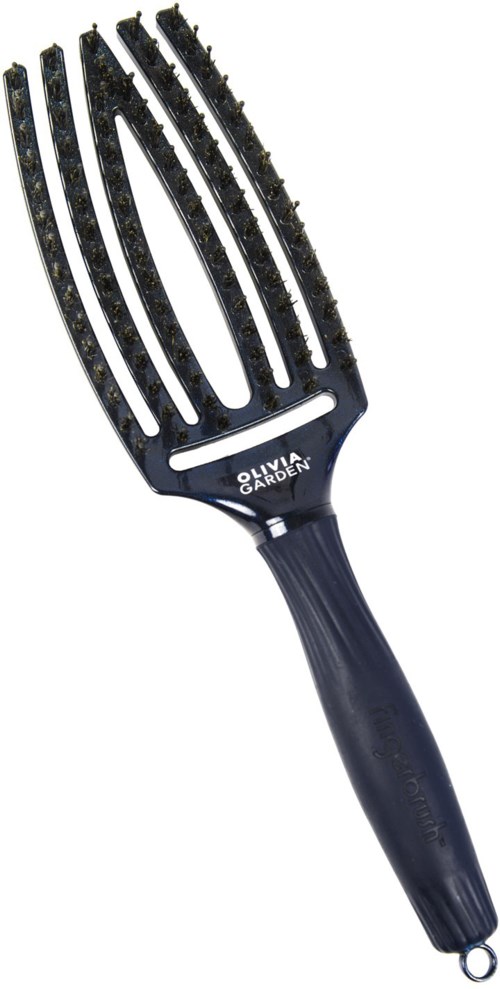 A black hairbrush with wide, spaced bristles and the brand name Olivia Garden on the handle.