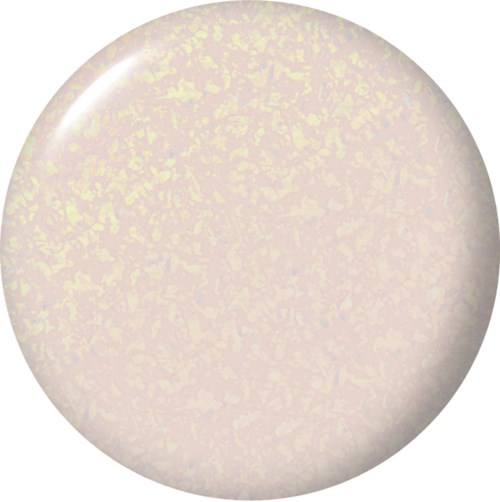 A shiny, round object with a light, speckled surface and a bright reflection on top.