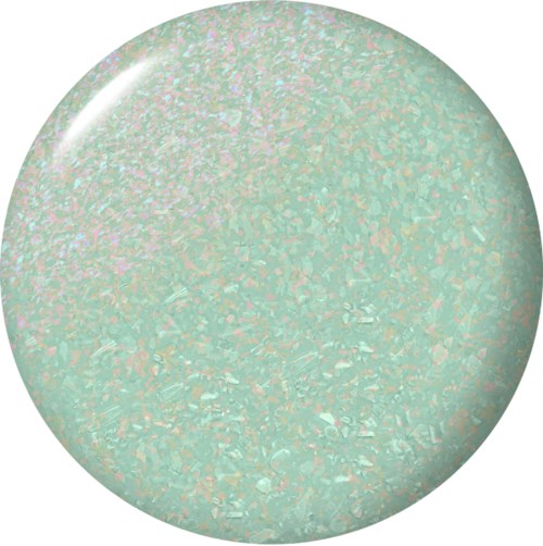 A round, shiny, light-colored sphere with a slightly textured, iridescent surface.