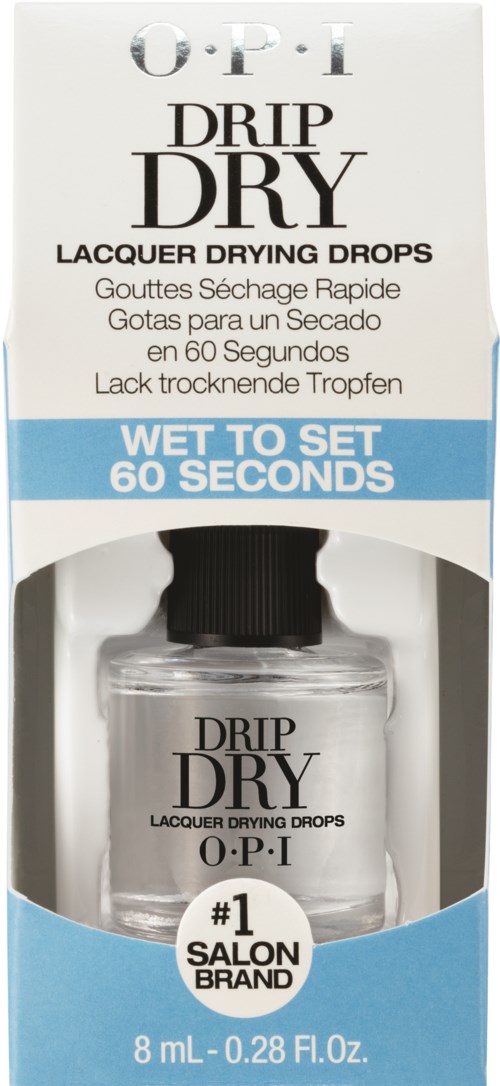 A small bottle of O.P.I. dry lacquer drops, used to quickly dry nail polish in 60 seconds.