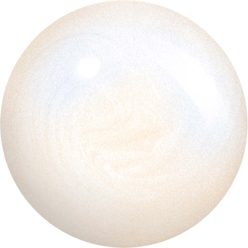 En vit, glänsande boll med en ljus fläck som reflekterar ljus, slät yta och rund form.