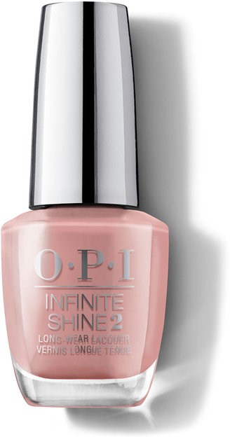 Knappar med rosa nagellack, silvrigt lock och O.P.I-etikett.