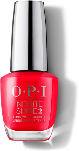 Ljusrosa nagellackflaska med silverlock, märkt 'O.P.I Infinite Shine 2'.