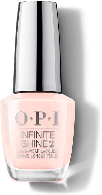 En flaska ljusrosa nagellack märkt 'O.P.I INFINITE SHINE 2' med en glansig del.