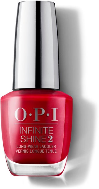 Rosa nagellackflaska med silverkappa och vit text, märkt O.P.I Infinite Shine 2.