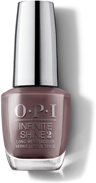En flaska OPI Infinite Shine 2 nagellack i en mjuk, dämpad lila färg med en glänsande silverkapsel.