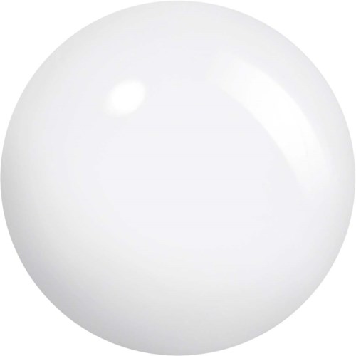 A white spherical object with a smooth, shiny surface and a bright reflection spot.