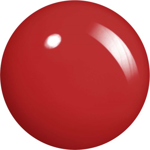 A shiny red ball with a white light reflection on it.