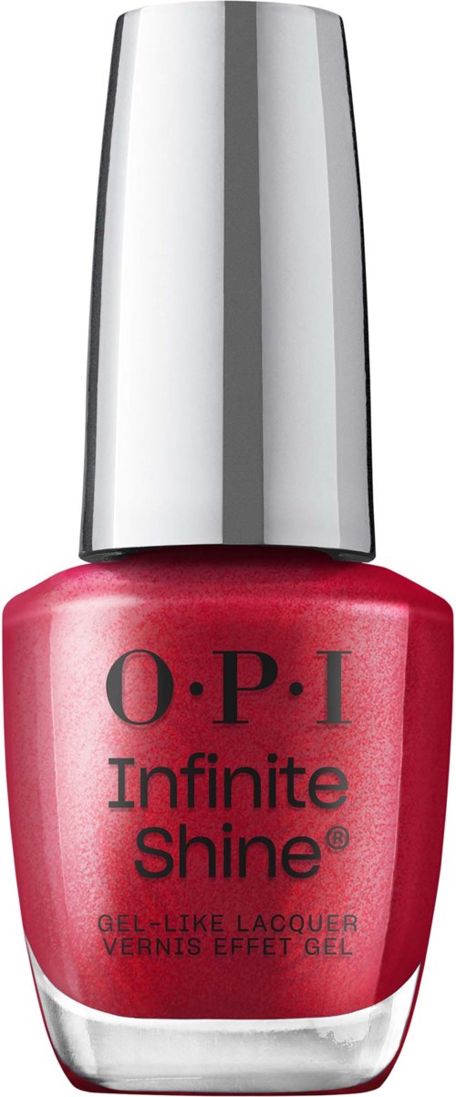O.P.I Infinite Shine neglelakkflaske i rosa med sølvlokk, viser produktnavn og merke.