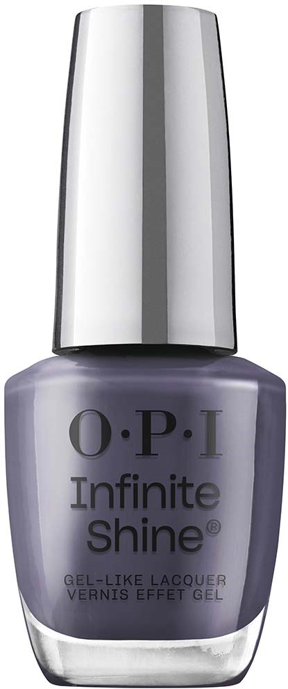 A purple nail polish bottle with silver cap, labeled "O.P.I Infinite Shine".