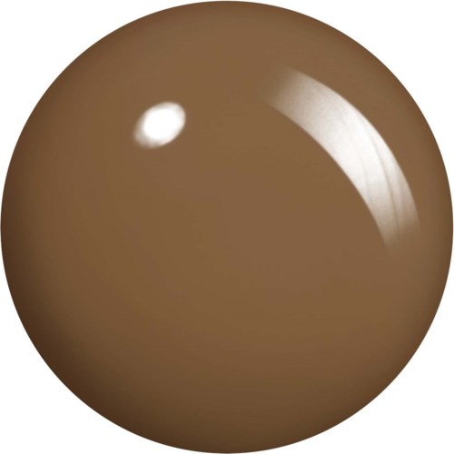 A shiny, brown, round object with a bright white light reflection.