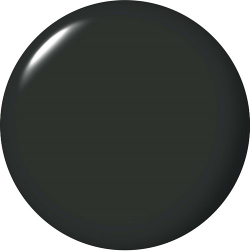 Svart rund sminke-compact med glatt overflate og svak refleksjon på toppen.