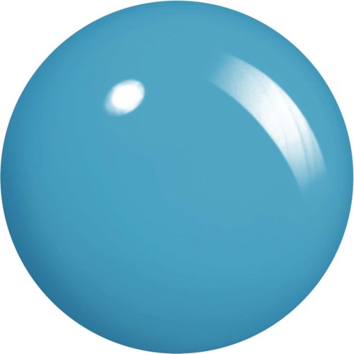 A shiny blue ball with a bright reflection on its surface.