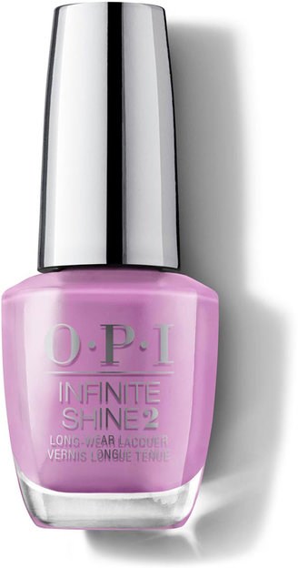 En rosa nagellackflaska med en silverkapsyl från OPI Infinite Shine-serien.