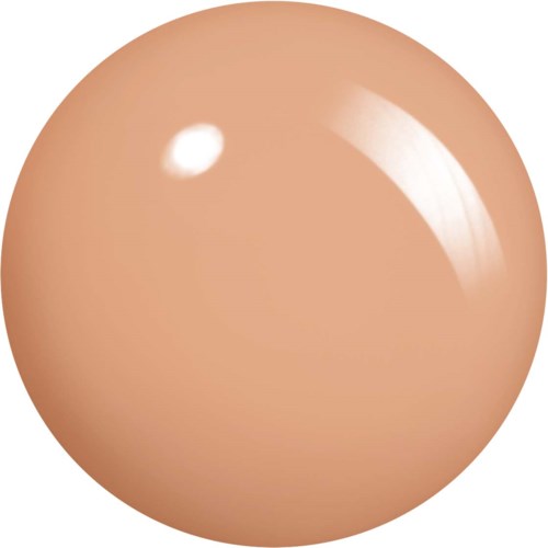 A large, shiny, peach-colored sphere with a bright white reflection.