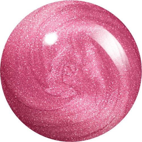 A pink glittery sphere with sparkles and shiny spots. Looks shiny and smooth with a glittery surface.