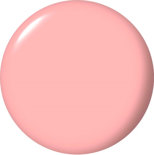 En rund kosmetikkprodukt i lys rosa med en skinnende overflate.