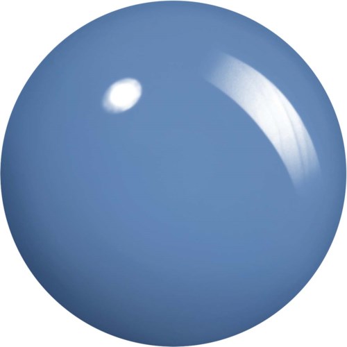 A shiny blue globe with a smooth surface and a bright white reflection. No land or other details are visible.