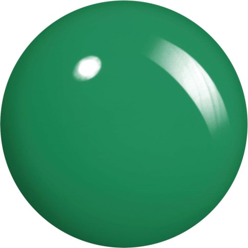 A shiny green ball with a small white reflection, smooth surface, and rounded shape.