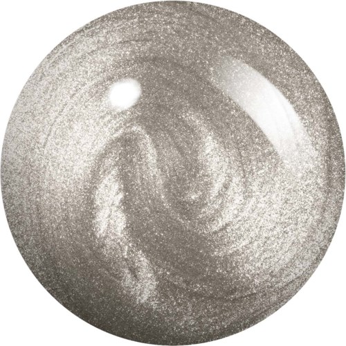 A glittery silver circular object with swirling patterns and reflective spots, resembling a textured mirror or decorative plate.