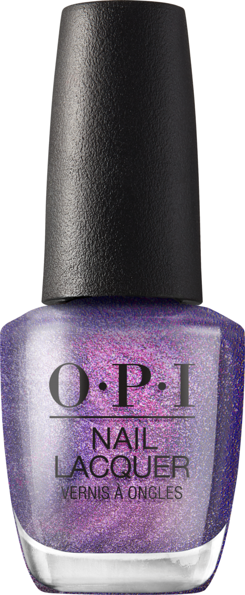 A bottle of purple nail polish with black cap from O.P.I.
