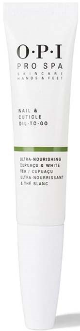 En vit tub med O.P.I Pro Spa nagel- och kutikellösning som innehåller naturliga ingredienser som argan och vitt te.