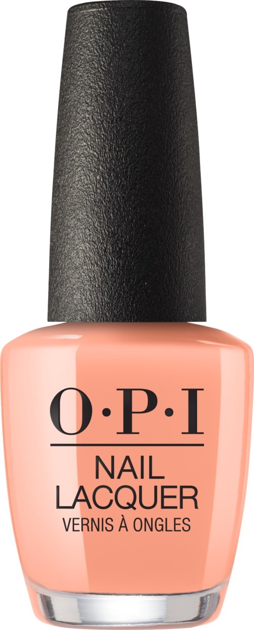 En flaska nagellack i persikfärg med svart lock från O.P.I.