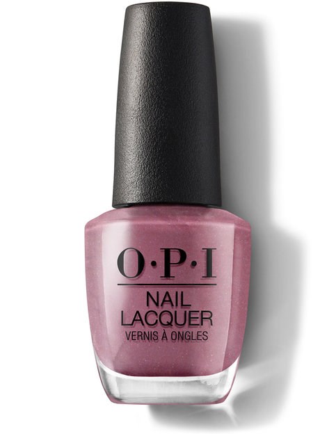 Rózowy lakier do paznokci O.P.I z czarnym wieczkiem, oznaczony 'Nail Lacquer' na białym tle.