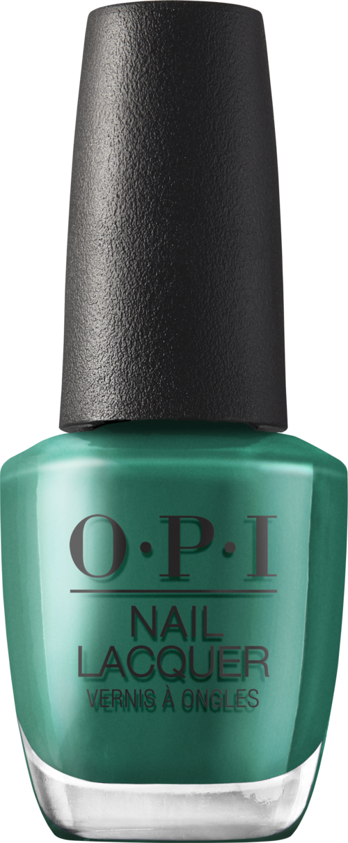 En flaska nagellack i turkost av O.P.I med svart lock.