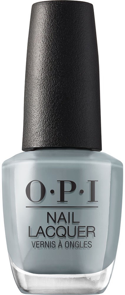 A light gray nail polish bottle with a black cap and the brand OPI on the front.