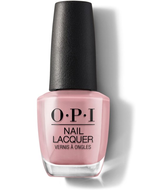 Pink nail polish bottle from O.P.I with a black cap, standing upright against a plain background.