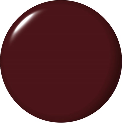 En rund makeup-produkt i en mørk rød eller vinrød nyanse med en skinnende overflate.