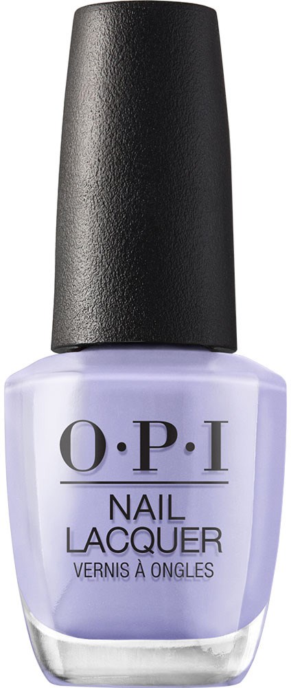 A purple nail polish bottle with a black cap and the O.P.I logo, labeled nail lacquer.