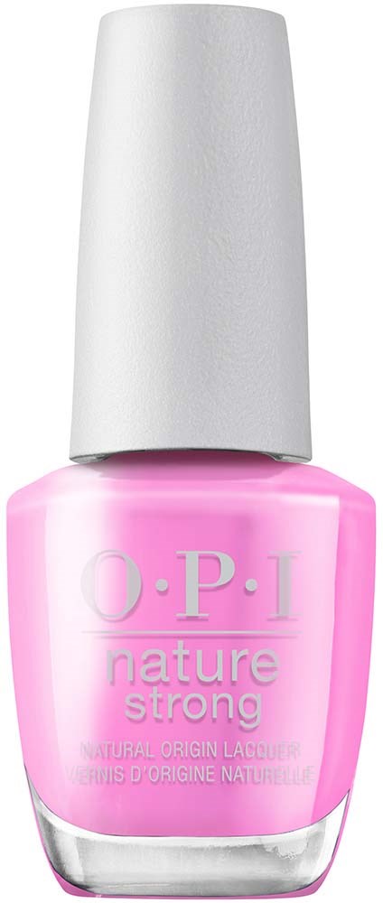 Pink nail polish bottle labeled 'O.P.I nature strong' with a white cap.