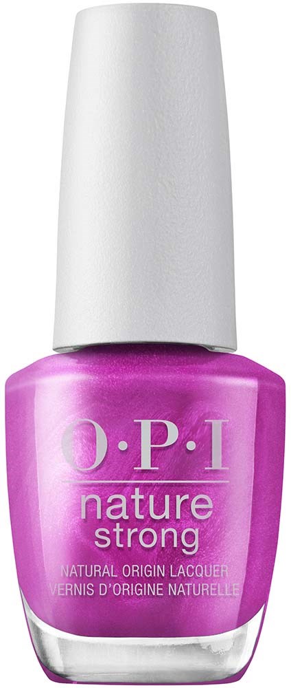 Pink nail polish bottle with white cap, labeled "O.P.I. Nature Strong."